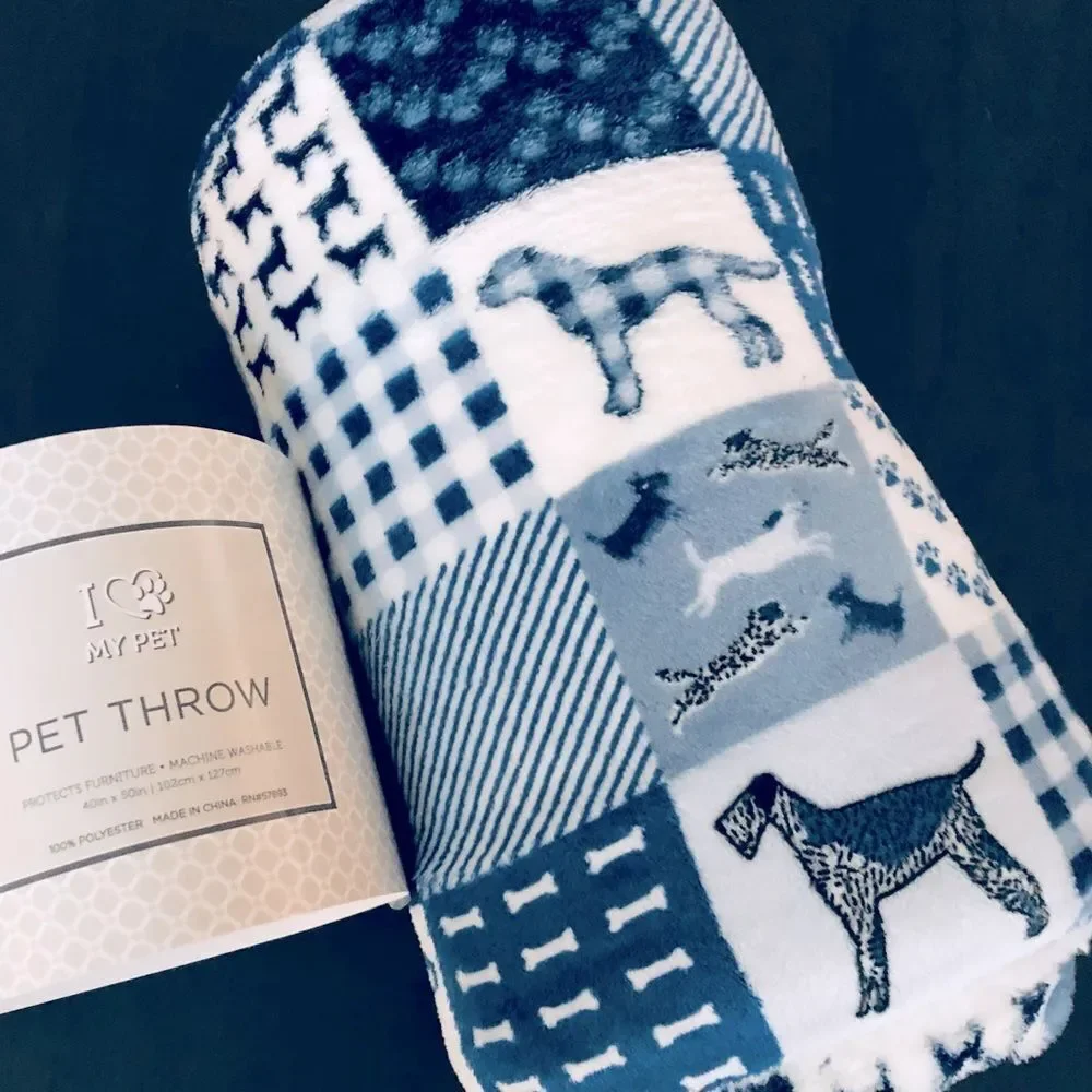 Plush Sherpa Dog Patchwork Pet Throw Blanket
